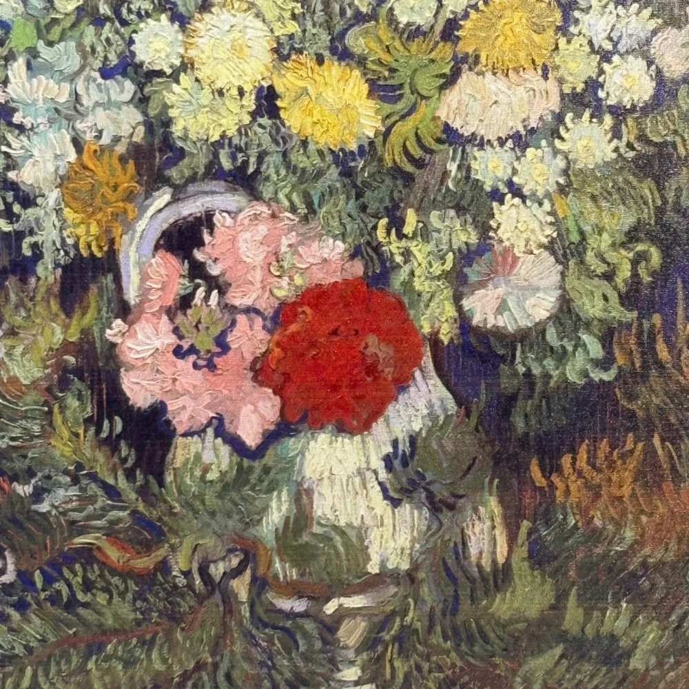 Van Gogh Reproduction Bouquet of Flowers in a Vase Gold Frame Wall Art Vintage